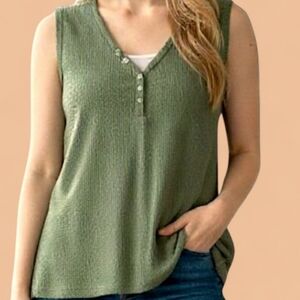 🫒Only Necessities- Olive Green & White KnitTank Top